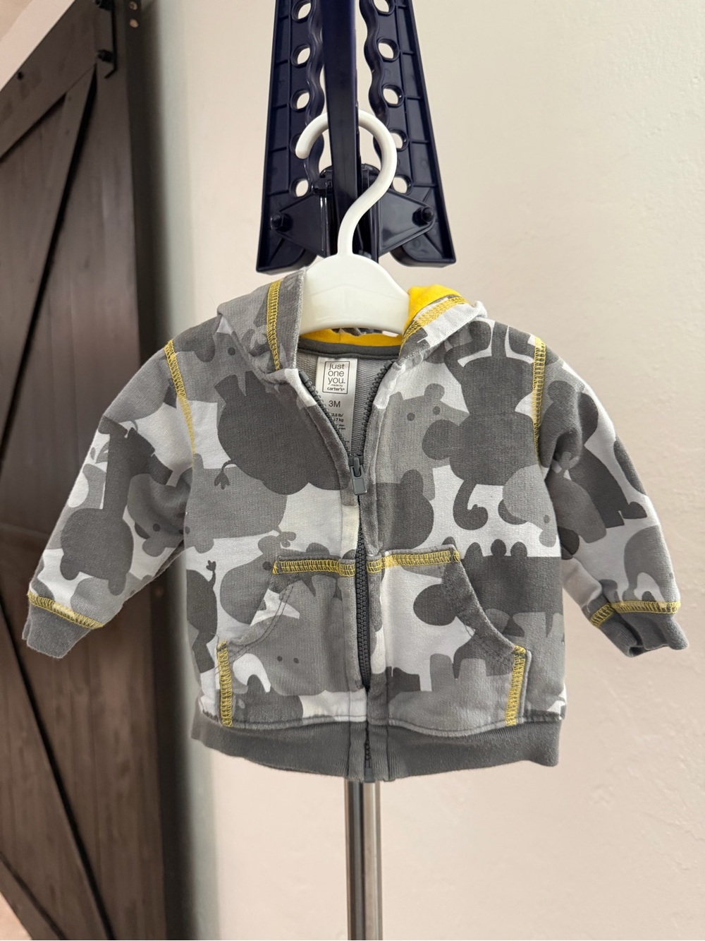 Baby Hoodie Jacket - Gray Elephant Print